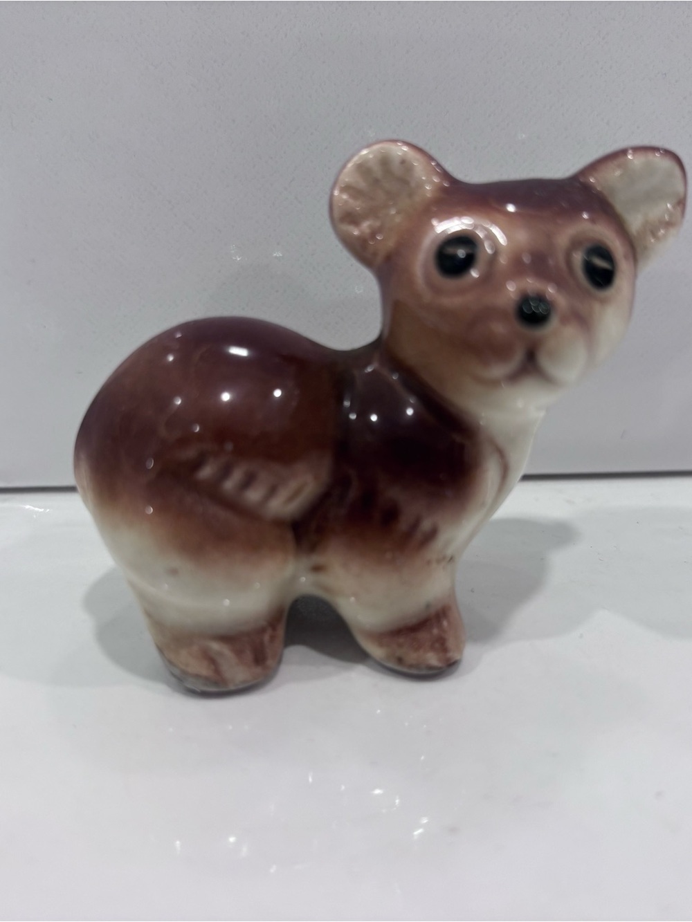 Vintage miniature bear figure Japanese ceramic brown gloss mini mid century